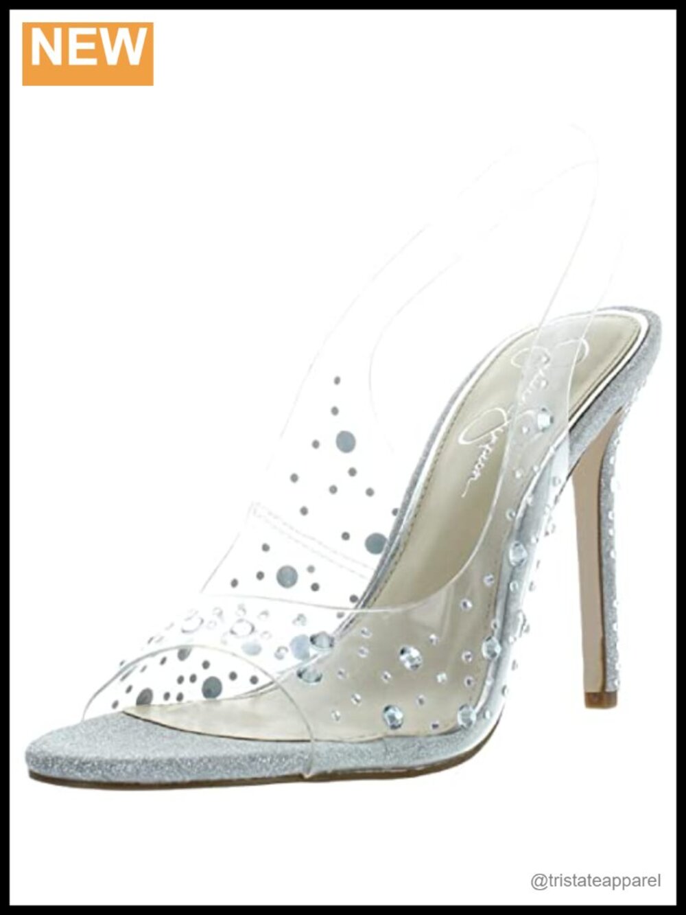 Rhinestone Slingback Stiletto Pump Faux Leather Evening Formal Heel